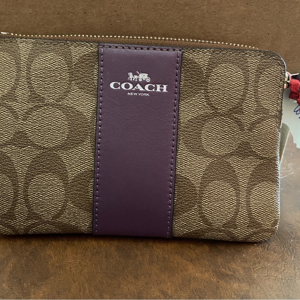 Coach Signature Brown and Purple Wristlet